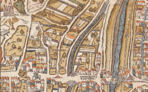 Gibet de Montfaucon on the plan of Truschet and Hoyau. Map: Plan of Paris vers 1550 by Truschet and Hoyau (1550). PD-Creative Commons Attribution-Share Alike 4.0. Wikimedia Commons.