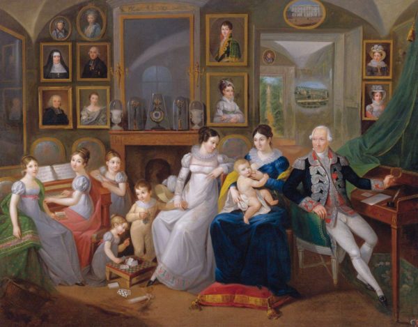 Gabriel Joseph de Froment, Baron de Castille (1747-1826) and his wife Princess Hermine Aline Dorothee de Rohan with their family. Painting by anonymous (1825). Sothebys. PD-100+ Wikimedia Commons.