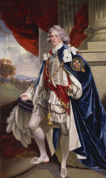 Portrait of George IV, when Prince of Wales. Painting by John Hoppner (1790). Royal Collection. PD-100+ Wikimedia Commons. 