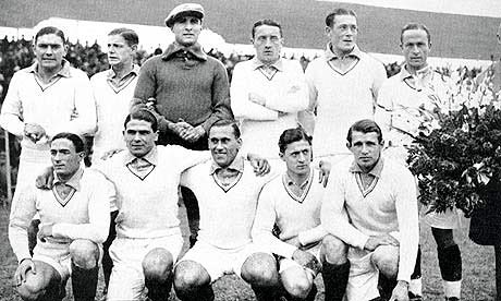 Alex Villaplane, top right, lines up as France captain for the game against Mexico at the 1930 World Cup. Photo: EMPICS (July 1930).