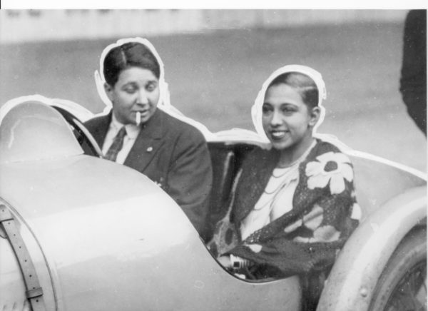 Josephine Baker in the passenger seat with Nazi agent, Violette Morris behind the wheel. Photo by anonymous (c. 1930s). Author’s collection. 