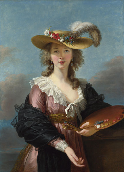Self-portrait in a Straw Hat. Painting by Louise Élisabeth Vigée le Brun (c. 1782). PD-100+. National Gallery. Wikimedia Commons