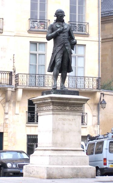 Marquis de Condorcet replacement statue. Recast in 1989. Photo by Henry Salomé (September 2006). PD-GNU Free Documentation License. Wikimedia Commons. 