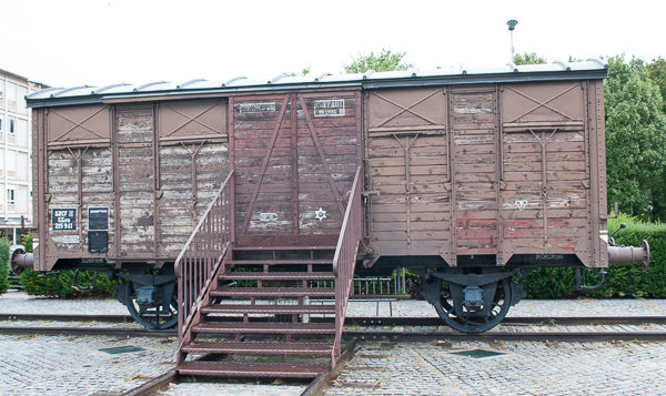 Railcar used to transport deportees to Auschwitz. Photo by Sandy Ross.