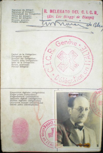 The Red Cross identity document (passport) that Adolf Eichmann used to enter Argentina in 1950 under the alias Ricardo Klement. Photo by anonymous (14 July 1950). Fundacion Memoria del Holocausto. PD-Expired Argentina Copyright. Wikimedia Commons. 