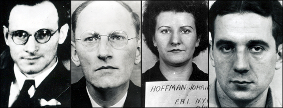 Photos of Nazi spies captured by the FBI. Johanna Hoffmann is second from the left. Photos by anonymous (c. 1939). Federal Bureau of Investigation. PD-U.S. Government. 