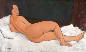 Nu couché (sur le côté gauche) or Red Nude or Reclining Nude. Painting by Amedeo Modigliani (1917). Private collection. PD-95+. Wikimedia Commons. 