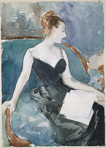 Study of Madame Gautreau. Watercolor by John Singer Sargent (c. 1883). Harvard Art Museum. PD-70+. Wikimedia Commons. 
