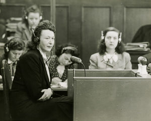 Irene Seiler testifying at The Judges’ Trial in Nuremberg. Photo by U.S. Army (26 March 1947). PD-US Government. Wikimedia Commons. 