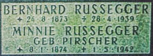 Grave marker for the Russegger family. Freisler was married to Marion Russegger and buried in her family plot at Waldfriedhof Dahlem am Hüttenweg Cemetery. His name does not appear anywhere. Photo by Frank K. (date unknown). Find A Grave. www.findagrave.com 