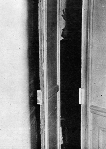 The entrance to the little room, 5 ft. square, which may have been used as a gas chamber. Photo by anonymous (c. 1946). The Illustrated London News, 20 April 1946. Author’s collection. 