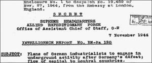 Top of the first page of the Red House Report. Photo by anonymous (7 November 1944). U.S. Military Intelligence-declassified. PD-U.S. Government. Wikimedia Commons. 