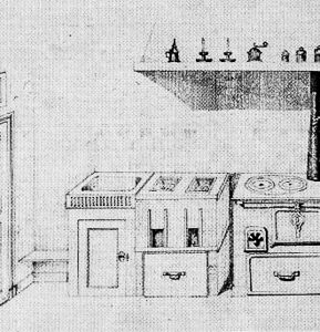 Sketch of Landru’s kitchen and the stove. Illustration by Henri Désiré Landru (c. 1921). PD-Author’s Life Plus 95-years or less. Wikimedia Commons. 