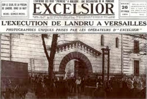 Headline announcing the execution of Landru in Versailles. Photo by anonymous (25 February 1922). Excelsior. 
