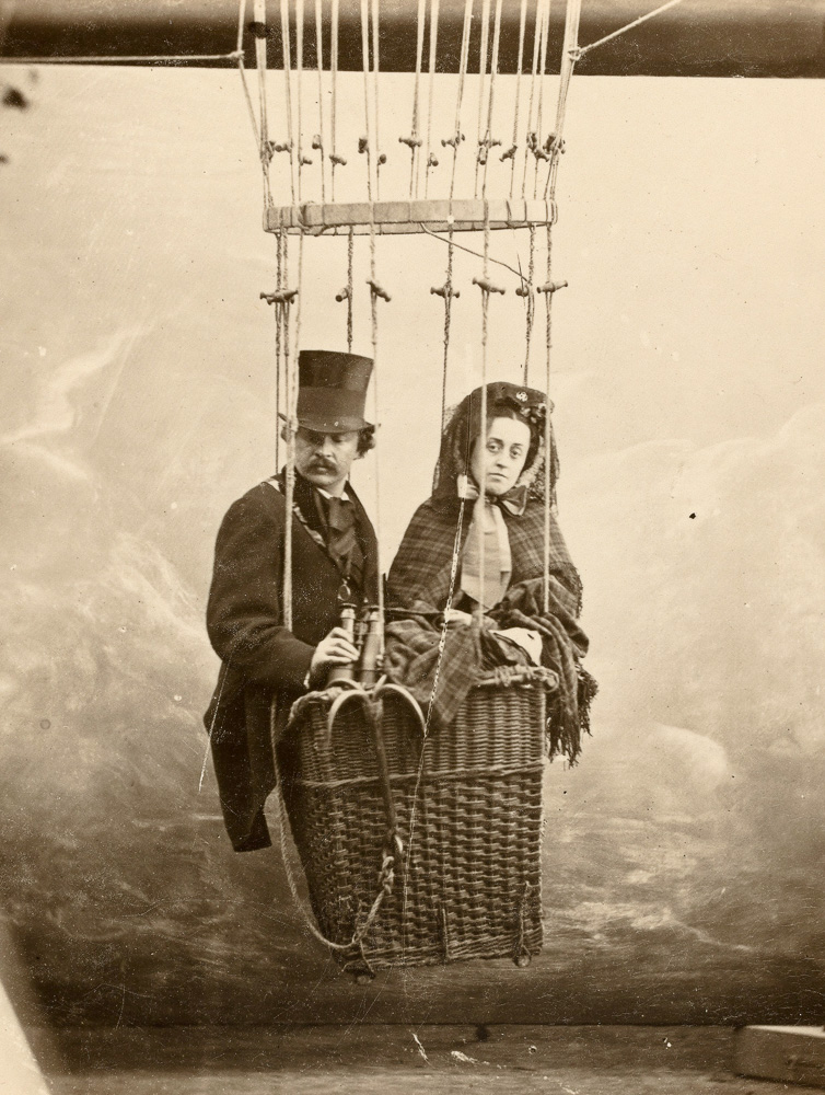 Nadar and wife, Ernestine, in a balloon gondola. Photo by Félix Nadar (c. 1865). National Gallery of Art, Washington, D.C. PD-100+. Wikimedia Commons.