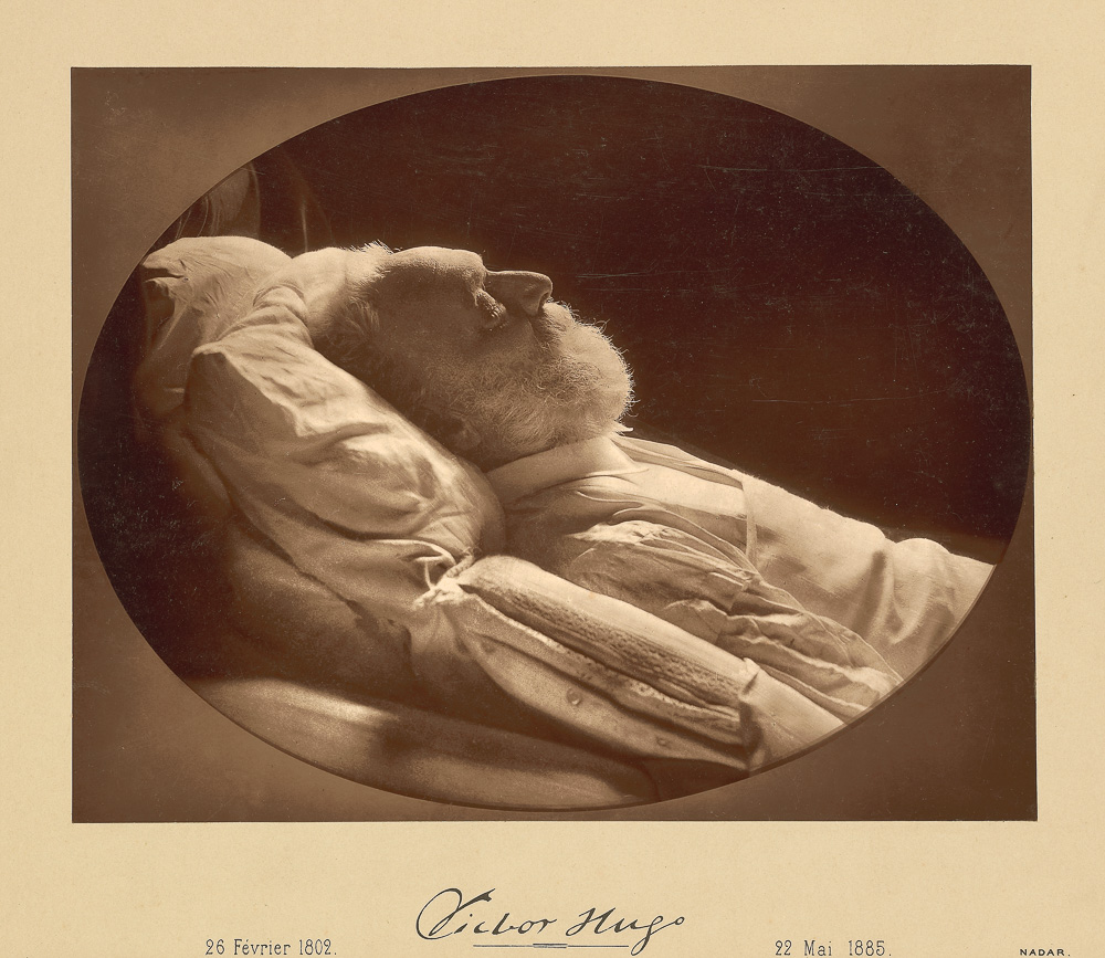 Victor Hugo on his deathbed. Photo by Félix Nadar (c. 1885). Getty Center. PD-100+. Wikimedia Commons.
