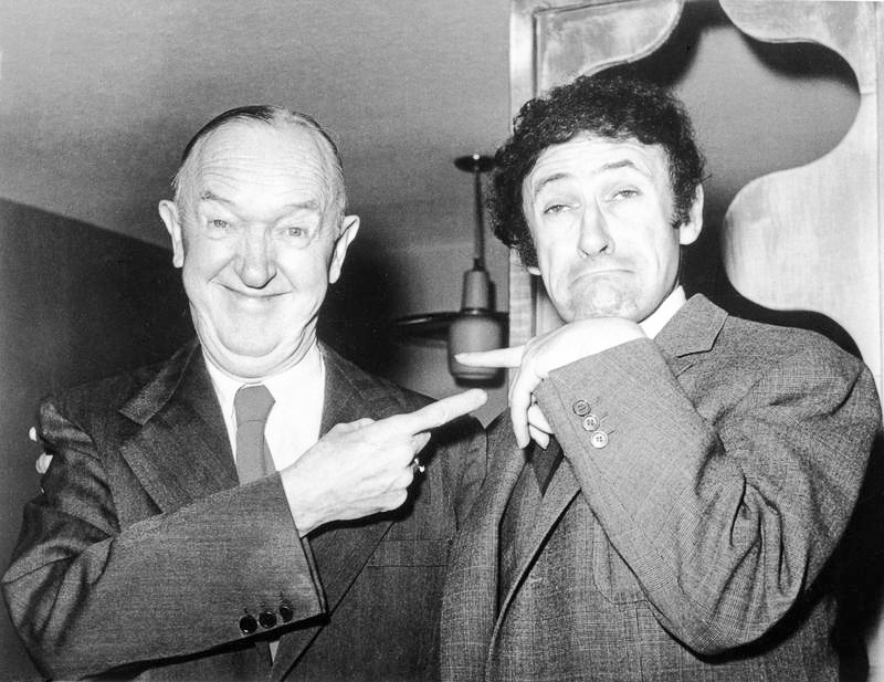 Stan Laurel (left) and Marcel Marceau (right). Photo by anonymous (c. 1965). NYPR Archive.