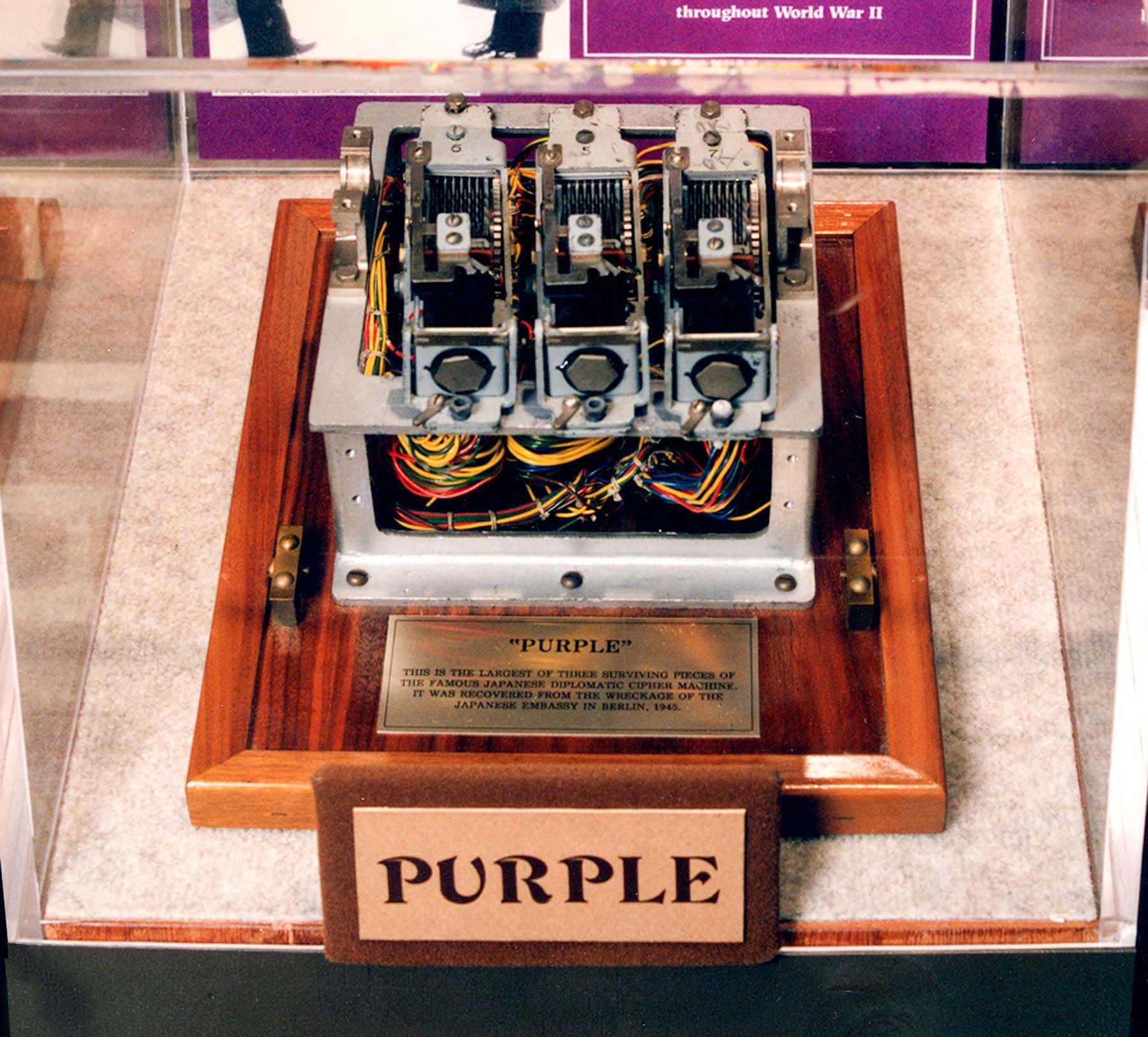 Fragment of an original Japanese Type 97 “Purple” cipher machine. Photo by United States Air Force (2007). National Museum. PD-U.S. Government. Wikimedia Commons.