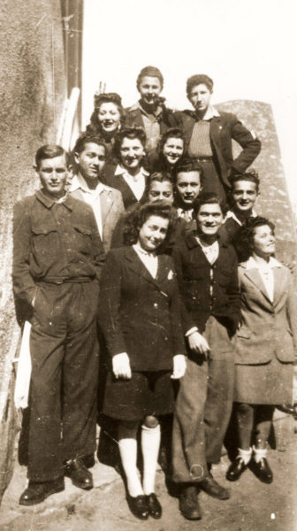 Group portrait of members of “La Sixieme.” Photo by anonymous (c. 1944). United States Holocaust Memorial Museum, courtesy of Leo Bretholz (second row from the front at the left, wearing a white shirt).