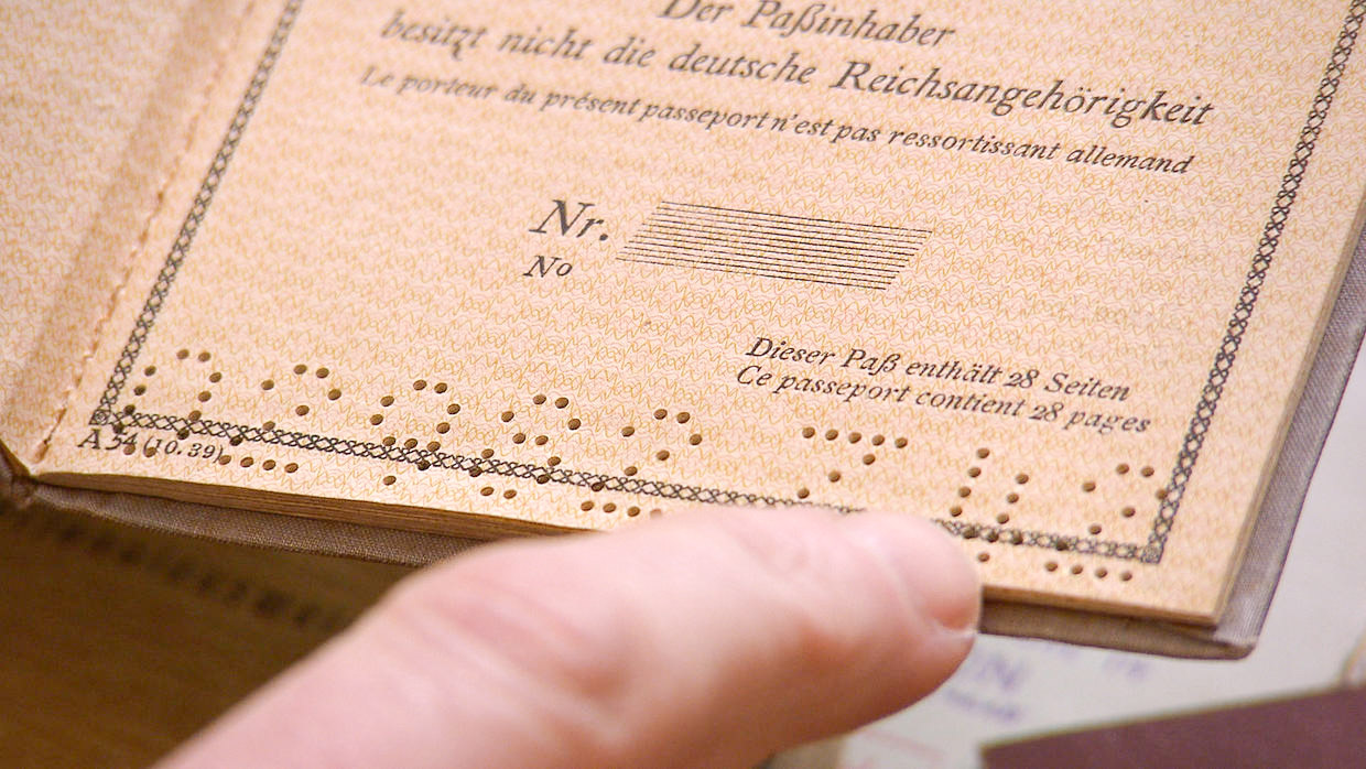 A Nazi document Kaminsky forged during the war. Notice the perforations at the bottom of the document. These were produced using a sewing machine. Photo by anonymous (c. 2017). CBS News.