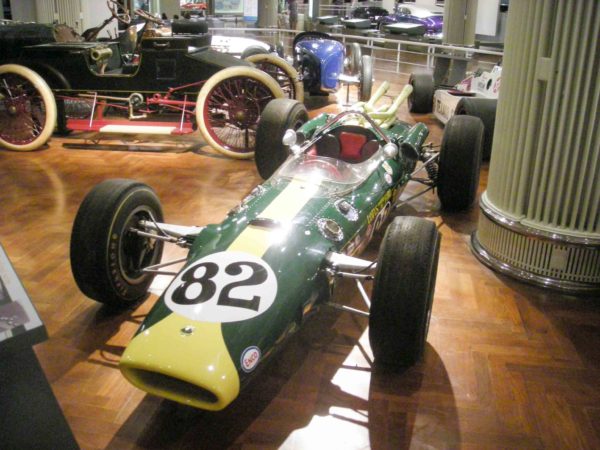 Jim Clark’s 1965 Lotus-Ford with British racing green colors. Photo by Michael Barera (2012). PD-CCA-Share Alike 4.0 International. Wikimedia Commons.