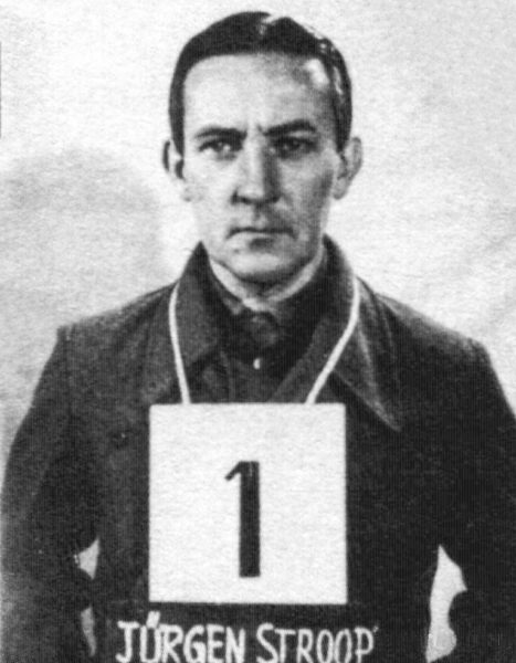 Mug shot of Jürgen Stroop after capture and used by the Dachau International Military Tribunal. Photo by U.S. Government (c. 1945). PD-U.S. Government. Wikimedia Commons.
