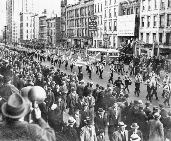 German American Bund parade in New York City. Photo by New York World-Telegram and the Sun staff photographer (30 October 1939). Library of Congress Prints and Photographs Division. PD-No known copyright restrictions. Wikimedia Commons.