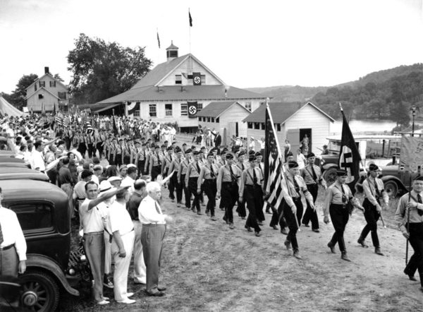 Nearly 1,000 uniformed men of the New Jersey division of the German American Bund march in Camp Nordland. Photo by anonymous (18 July 1937). The Atlantic.