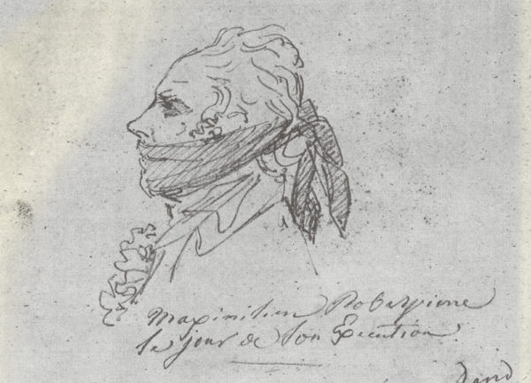 Robespierre sketched on the day of his execution. Illustration by Jacques-Louis David (28 July 1794). PD-70+. Wikimedia Commons.