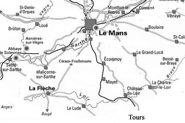Map of Le Mans/Sarthe region where the resistance network known as Hercule-Sacristain-Buckmaster operated. Photo by anonymous (date unknown). Courtesy of Ken Kirk.