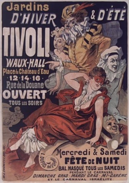 Marketing poster for Jardin de Tivoli, Paris. Photo by anonymous (date unknown). Bibliothèque nationale de France. PD-70+. Wikimedia Commons.