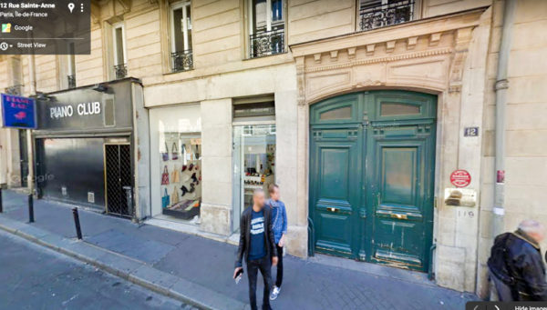 Exterior of 12, rue Sainte-Anne. Former site of cabaret, La Vie Parisienne (1933-1946). Photo by Google Maps (date unknown).