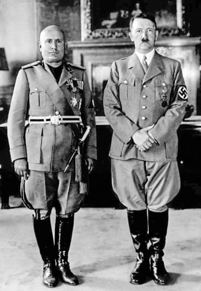 Mussolini and Hitler during Italian dictator’s visit to Munich. Photo by anonymous (19 June 1940). PD-Expired Copyright. Wikimedia Commons.
