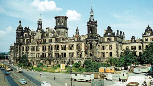 Areas of Dresden remained in ruins while part of East Germany. Photo by anonymous (date unknown). Getty Images. 