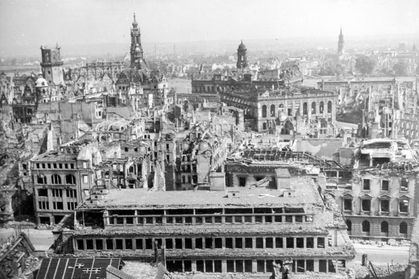 Debris of the Johanneum building at the New Market Square (Neumarkt). View from the tower of the Church of the Holy Cross (Kreuzkirche). (1954-1960). Photo by Willy Rossner (c. 1946)). Willy Rossner/MHM/Reuters.