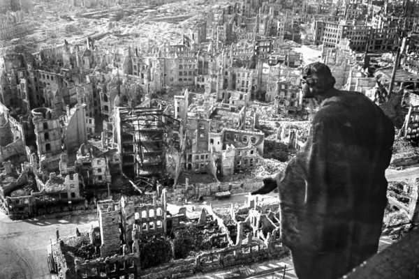 The destroyed Old Town – seen from Dresden’s town hall after the Allied bombings on 14/15 February 1945. Photo by Richard Peter (date unknown). Richard Peter/Slub Dresden/Agence France-Presse/Getty Images.