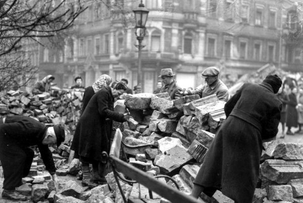 Volunteers in Dresden clear bomb-damaged debris. Photo by Fred Ramase (c. March 1946). Fred Ramase/Keystone Features.