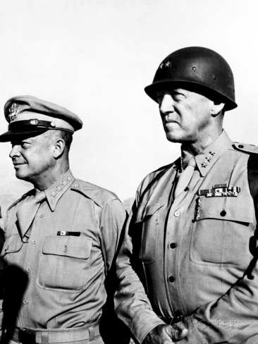 Generals Eisenhower (left) and Patton (right). Photo by anonymous (c. 1940s). PD-70+. Wikimedia Commons.