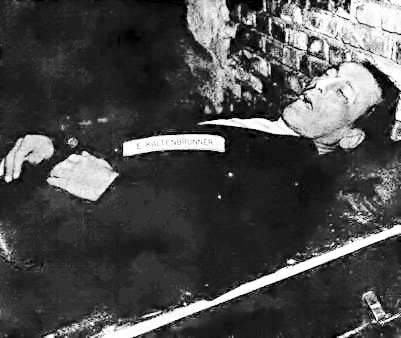 The body of Ernst Kaltenbrunner after his execution, 16 October 1946. Photo by anonymous (16 October 1946). PD-U.S. Government. Wikimedia Commons. 
