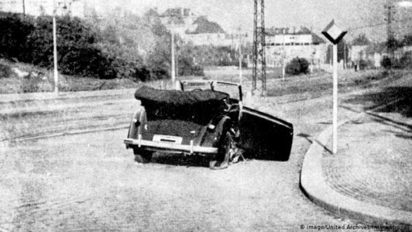 Heydrich’s staff car shortly after the assassination attempt. Photo by anonymous (c. May 1942).