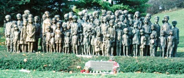 Memorial to the children of Lidice. The men were shot, women sent to Ravensbrück concentration camp, and the children were gassed. Photo by anonymous (date unknown).