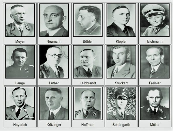 Collage of the Wannsee Conference participants. Photos by anonymous (dates unknown).