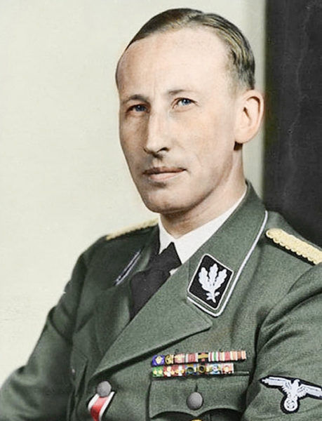 Reinhard Heydrich. Photo by Heinrich Hoffmann (c. 1940). German Federal Archives. Bundesarchiv, Bild 146-1969-054-16/CC-BY-SA 3.0. PD-CCA-Share Alike 3.0 Germany. Wikimedia Commons.