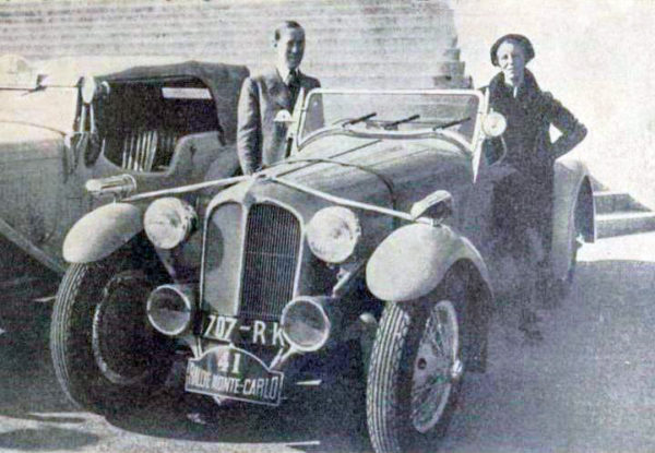 Laury and Lucy Schell at the 1936 Monte Carlo Car Rally. Her car is the Delahaye 135 Figoni 18CV Sport 6 cylinders, entry #41. Lucy finished second. Photo by L’Automobile sur la Côte d’azur (c. 1936). PD-Expired Copyright. Wikimedia Commons.