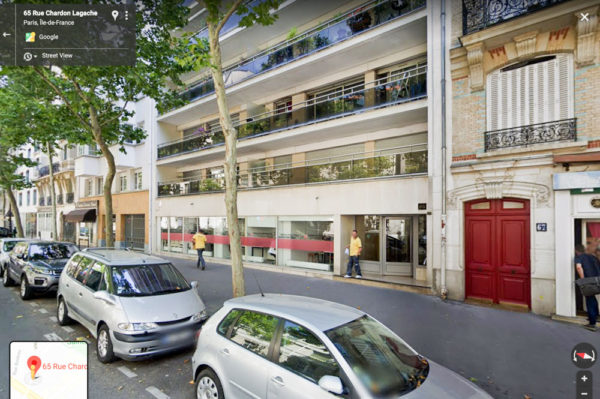 65, rue Chardon-Lagache. Site where the bodies of the thirty-five résistants were brought on the morning of 17 August 1944 to be identified. Photo by Google Maps (date unknown). 