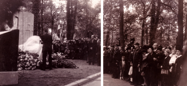Inauguration of the monument in the presence of the victims’ widows and children. Photo by anonymous (6 July 1946). 