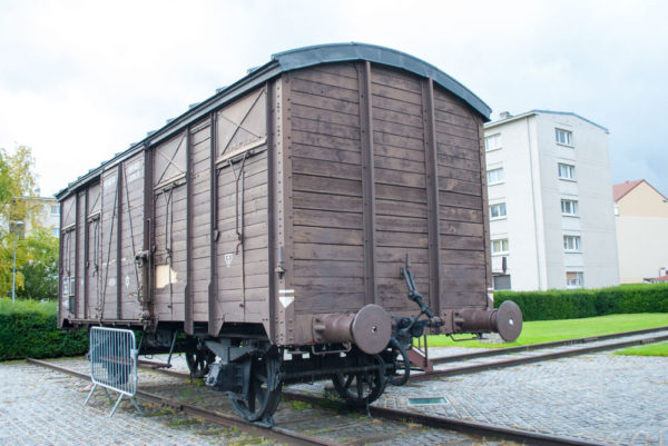 Railcar used to transport deportees to Auschwitz from Drancy, France. Photo by Sandy Ross (2017).