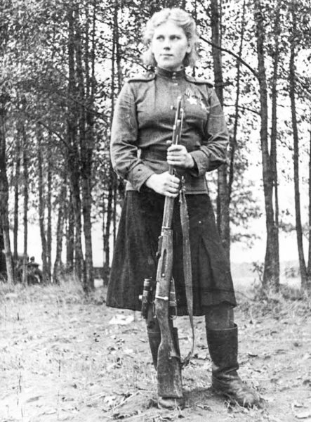 Roza Shanina, Soviet sniper credited with 59 kills. She was killed in action in January 1945. Photo by anonymous (date unknown). PD-Russian Public Domain. 