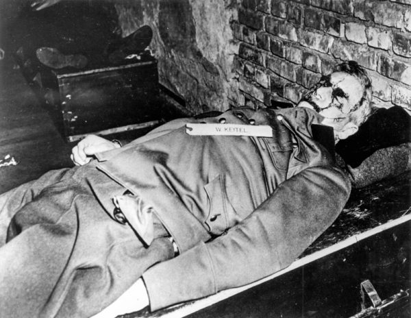 The body of Wilhelm Keitel after being hanged. Photo by anonymous (16 October 1946). PD-U.S. Government. Wikimedia Commons.