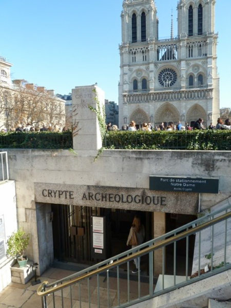 The entrance to the Archéological Crypt on the Île de la Cité. Photo by anonymous (date unknown). Secrets of Paris (www.secretsofparis.com)